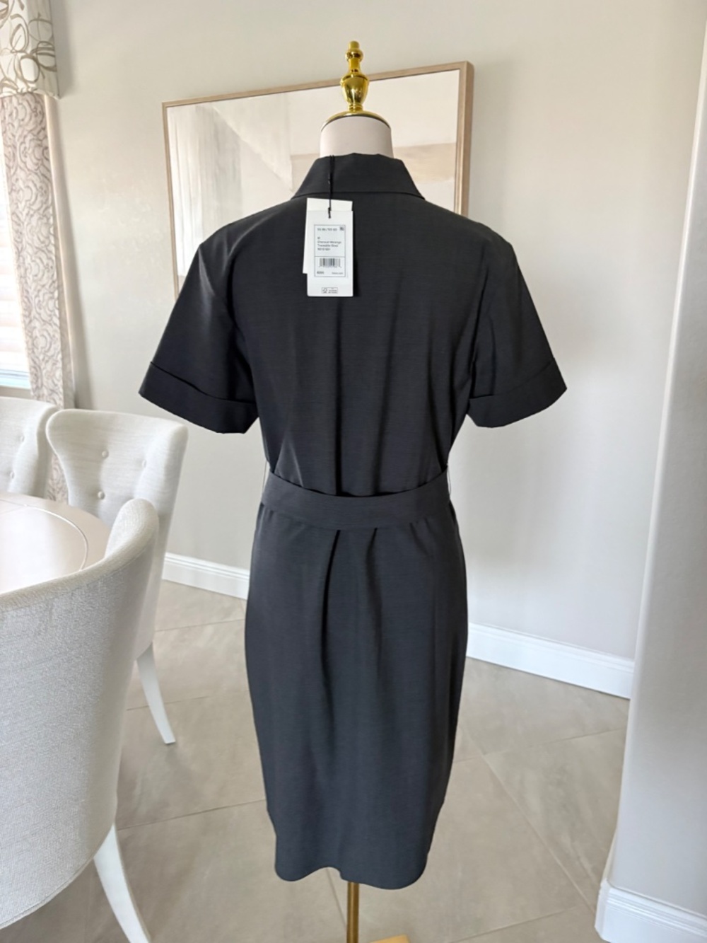 NWT Theory Short Sleeve Belted Charcoal Melange Traceable Wool Dress - Picture 5 of 6